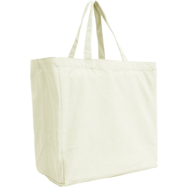 Reusable Heavy Duty 100 Cotton Canvas Grocery Bags With Strong Handles Holds up to 50lbs Eco Friendly Large Size 14x14x7.5 Natural