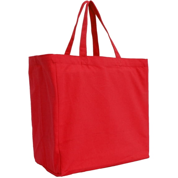 Reusable Heavy Duty 100% Cotton Canvas Grocery Bags | With Strong Handles Holds up to 50lbs | Eco Friendly | Large Size 14x14x7.5" - Red