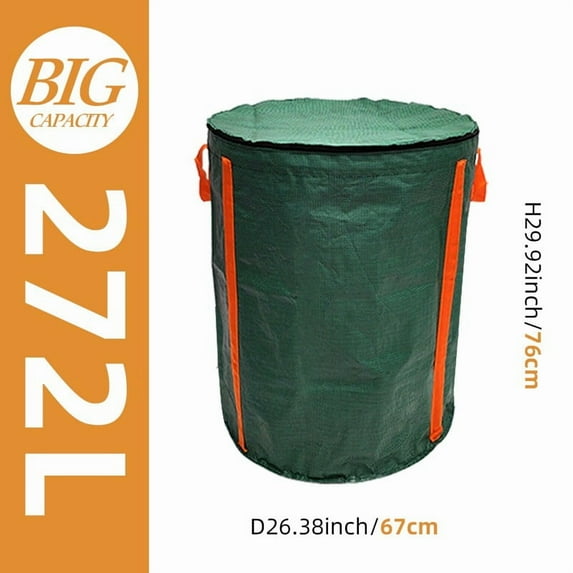 Reusable Heavy Duty Garden Leaf Bag with Lid | Yard Waste Collection Bag with Zippered Top & Carry Handles | Large Capacity Leaf Storage Bag for Garden Debris