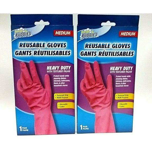 Reusable Heavy Duty Latex Gloves Size Medium 2 Pair Scrub Buddies (2 pack)