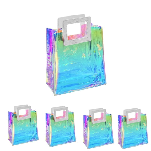 Reusable Holographic Bags,TGY Rainbow Gift Bags,Waterproof Gift Wrap Container with White Handles,Durable Birthday Container for Parties and Holidays,6Pcs