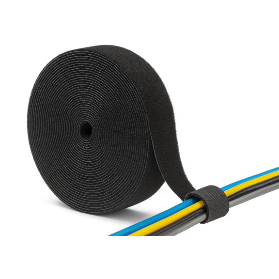 Reusable Hook and Loop Cable Management Tape 16 ft Roll, Adjustable Cord Organizer for Desk, Office, Home, Data Center, PC, TV, Audio, Networking, Charging Cables (0.48in x 16ft) Black