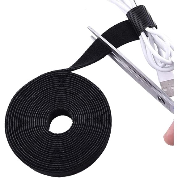 Reusable Hook and Loop Cable Tie Tool, Adjustable Cable Organizer Tape Cord Wrap for Home, Office, Wire Bundling, Hook and Loop Tape, Manage Wire Straps, Black (2/5 In x 9.8 Ft x 1 Roll)