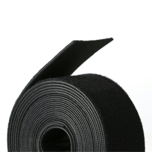 Reusable Hook & Loop Strong Grip Fastener Roll with Soft Touch Microfiber Velour 1 1/2" x 16' (1 1/2" Wide, 16 Feet Long) - Black