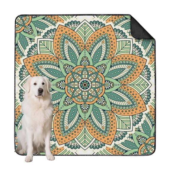 Reusable House Training Pads for Dogs, 72" x72" Mandala Print, Multi-Layer Protection for Hard Surfaces, Machine Washable & Quick Drying.