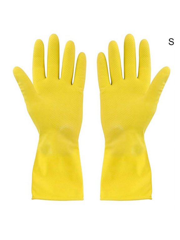 Reusable Household Gloves, Rubber Dishwashing Gloves, Extra Thickness, Long Sleeves, Kitchen Cleaning, Working, Painting, Gardening, Pet Care (Size S/L/XL, Yellow)