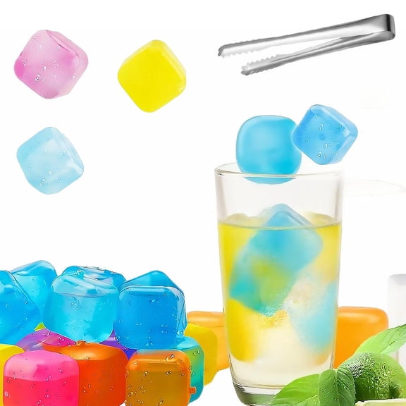 Reusable Ice Cu-bes for Drinks Square Plastic Ice Cube-s 24 Pack Freeze Drinks Without Diluting, Easy to Use, Washable Non-Melting Fake IceCube for Coffee, Wine, Whiskey, Cocktails