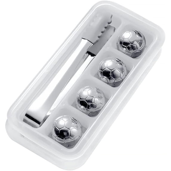 Reusable Ice Cube 1 Set/ 5pcs Stainless Steel Ice Cube Reusable Whiskey Stones Football Metal Chilling Cooling Beverage Whisky Rocks Balls with Tray and Tong for 2022 Decorative Tray