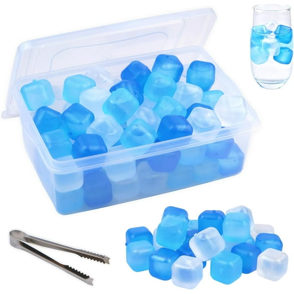 Reusable Ice Cube with Lid & Bin, 60 Pack Plastic Ice Cubes for Drinks BPA Free, Refreezable Square Ice Cubes for Water Bottles, Whiskey, Vodka, Coffee, Cocktails, Beer or Wine