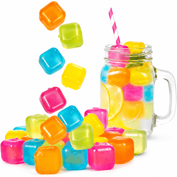 Reusable Ice Cube Plastic Ice Cubes 24 Pack Colorful Refreezable IceCubes for drinks, Whiskey, Vodka or Coffee, Washable Non-Melting Ice Cubes Non-Diluting