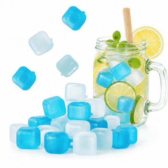 Reusable Ice Cube Plastic Ice Cubes 25 Pack Blue and White Refreezable Ice Cubes for drinks, Whiskey, Vodka or Coffee, Washable Non-Melting Ice Cubes Non-Diluting