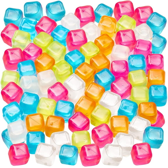 Reusable Ice Cubes, 60Pcs Plastic Ice Cubes, Square, White+Color | Reusable Ice Cubes, Non-Diluting, Washable, Quick Frozen, Purified Water Filled for Drinks, Cocktail