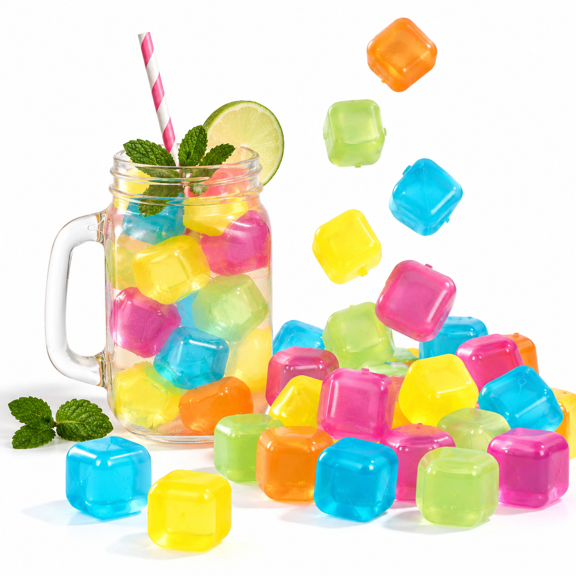 Reusable Ice Cubes 65 Pack Colorful Plastic Refreezable
