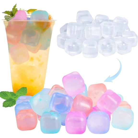 Reusable Ice Cubes for Drinks, Color-Changing Square, 80 Pack | BPA-Free Plastic Cubes, No Diluting, Refreezable, Fake Ice Look, Chilled Beverages, Coffee Bars, House Party Drinks