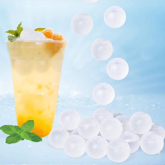 Reusable Ice Cubes for Drinks, Transparent Round, 100 Pack | BPA-Free Plastic Cubes, No Diluting, Refreezable, Fake Ice Look, Chilled Beverages, Coffee Bars, House Party Drinks