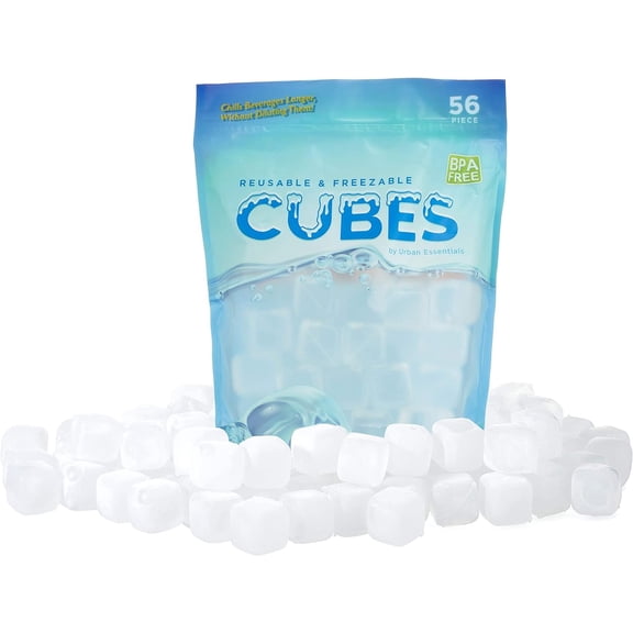 Reusable Ice Cubes - Quick Freeze Clear Plastic Square Ice cubes With Resealable Bag Clear Cubes Pack Of 56
