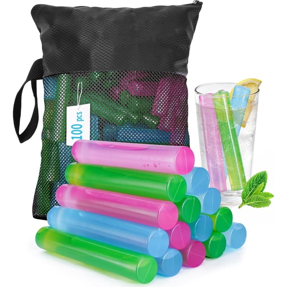 Reusable Ice Cubes Set BPA-Free Plastic Non-Melting Multicolor Ice Stick Style 100 Pack
