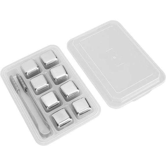 Reusable Ice Cubes, Smooth Dge Grinding 8Pcs Stainless Steel Ice Cubes Mirror Gloss Long Lasting Cold with Box for Drinks