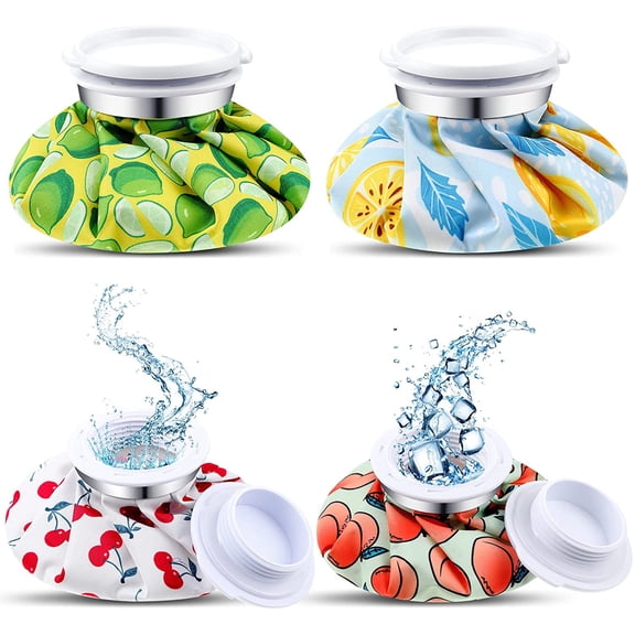 Reusable Ice Pack and Hot Water Bag for Injuries 5.5 Inch Small Round Cold Compress Cartoon Fruit Style 4 Pack