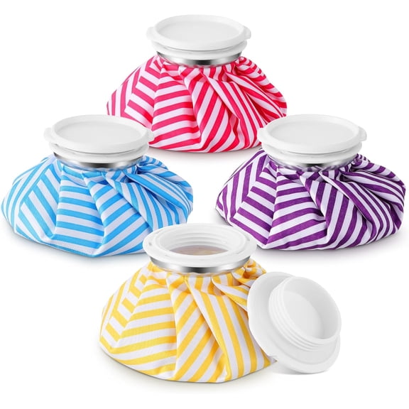 Reusable Ice Pack and Hot Water Bag for Muscle Aches 5.5 Inch Small Round Cold Compress Classic Stripes Style 4 Pack