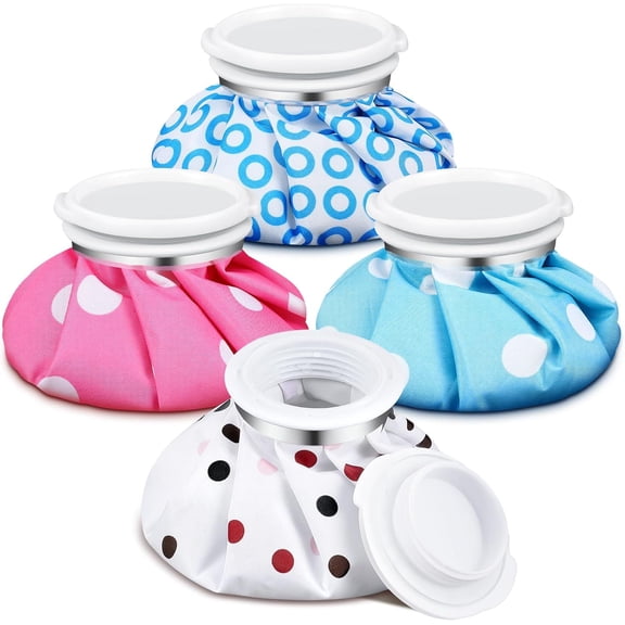 Reusable Ice Pack and Hot Water Bag for Pain Relief 5.5 Inch Small Round Cold Compress Stylish Pattern Mix 4 Pack