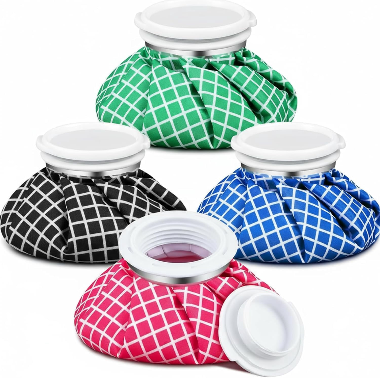 Reusable Ice Pack and Hot Water Bag for Swelling 5.5 Inch Small Round Cold Compress Cute Gingham Check Style 4 Pack