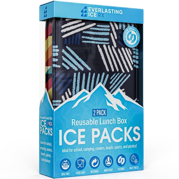 Reusable Ice Packs for Lunch Boxes & Coolers (2 Pack) Flexible, Long-Lasting, BPA Free, Versatile Soft Ice Pack for Insulated Bags, Picnic, Travel, and More