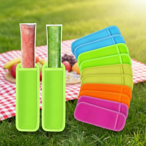 Reusable Ice Pop Sleeves for Frozen Yogurt Tubes & Ice Cream - 10 Pack Durable Neoprene Holders, Leakproof & Anti-Freeze, Assorted Colors for Parties & Family Treats