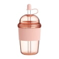 thumbnail image 1 of Reusable Iced Coffee Cup with Leakproof Silicone Lid and Straw, Plastic Tumbler with Dome Top Dust Cap, Grip Sleeve for Cold Drinks Bubble Tea, Home Office Travel Commute 430ml/14.5oz, 1 of 5