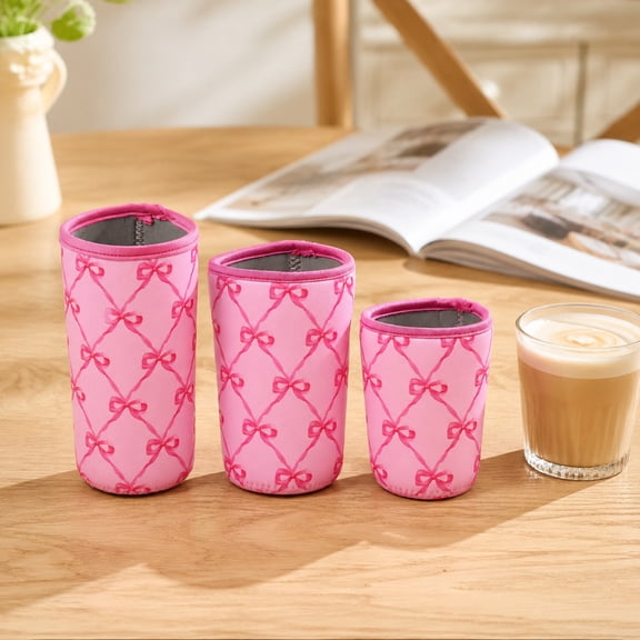 Reusable Iced Coffee Insulator, Insulated Neoprene Cup Sleeve, Reusable Coffee Coolie Compatible with Most Standard Cold Cups Pink Small