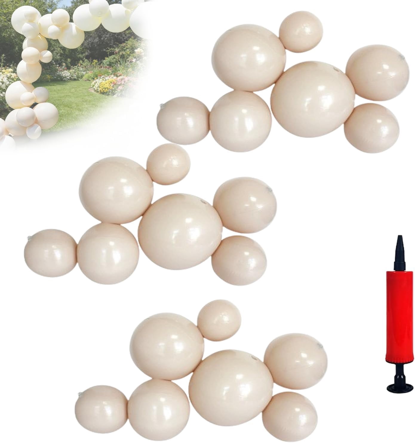 Reusable Inflatable Balloon Garland, 3/7 Cluster Reusable Inflatable Balloon Garland Arch Kit,Durable Pvc One-Piece Thickened Decorative Ball,Hanging Hole Design,For Birthdays,Weddings (Beige,B)