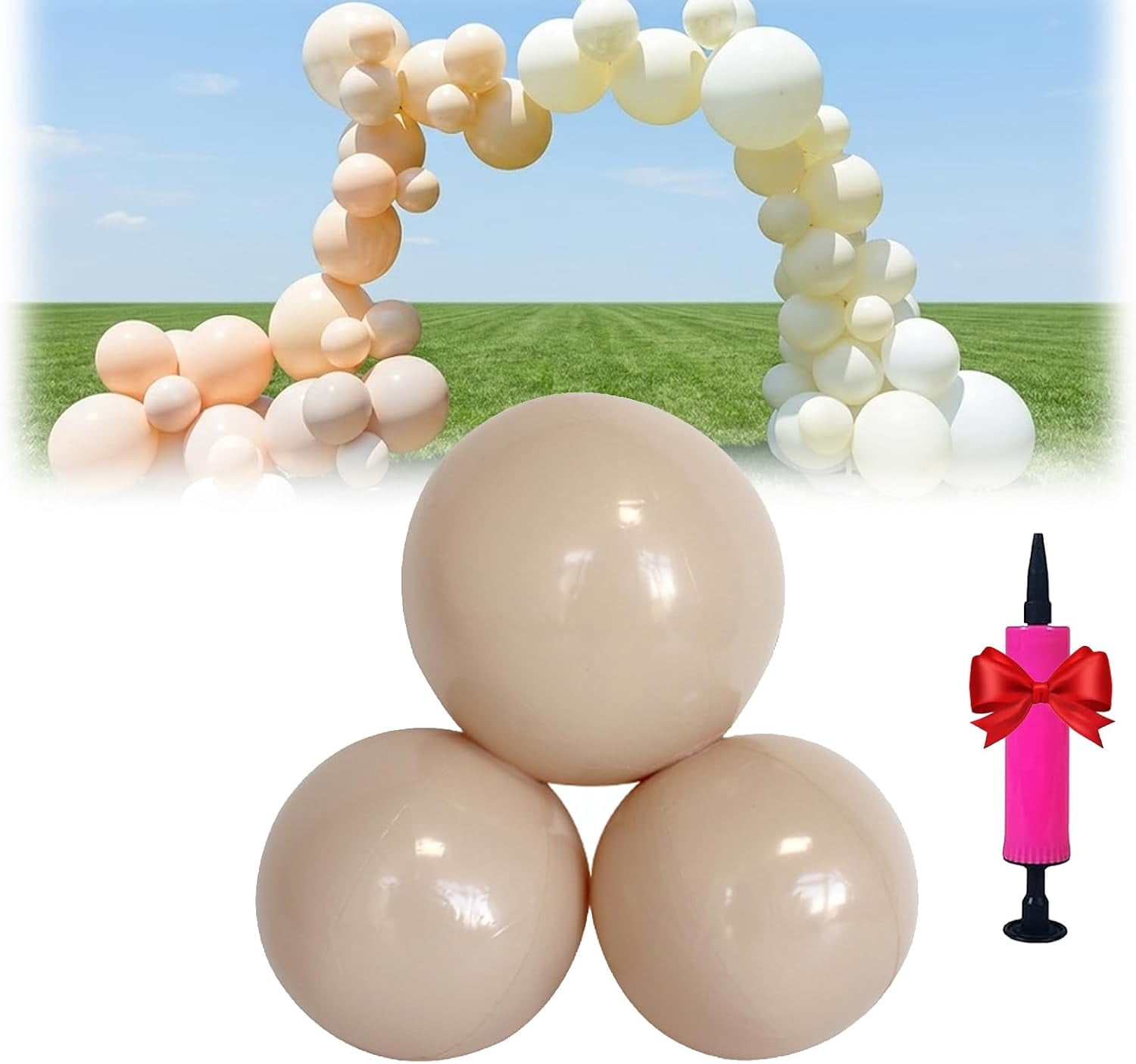Reusable Inflatable Balloon Garland Arch Kit, 18ft 3/7 PCS Linked Pvc Balloons with Elastic Bands, Quick & Easy to Inflate and Set up for Weddings & Party (3PCS Beige)