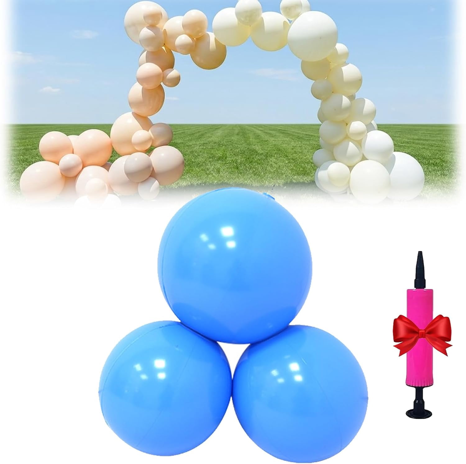 Reusable Inflatable Balloon Garland Arch Kit, 18ft 3/7 PCS Linked Pvc Balloons with Elastic Bands, Quick & Easy to Inflate and Set up for Weddings & Party (3PCS Blue)