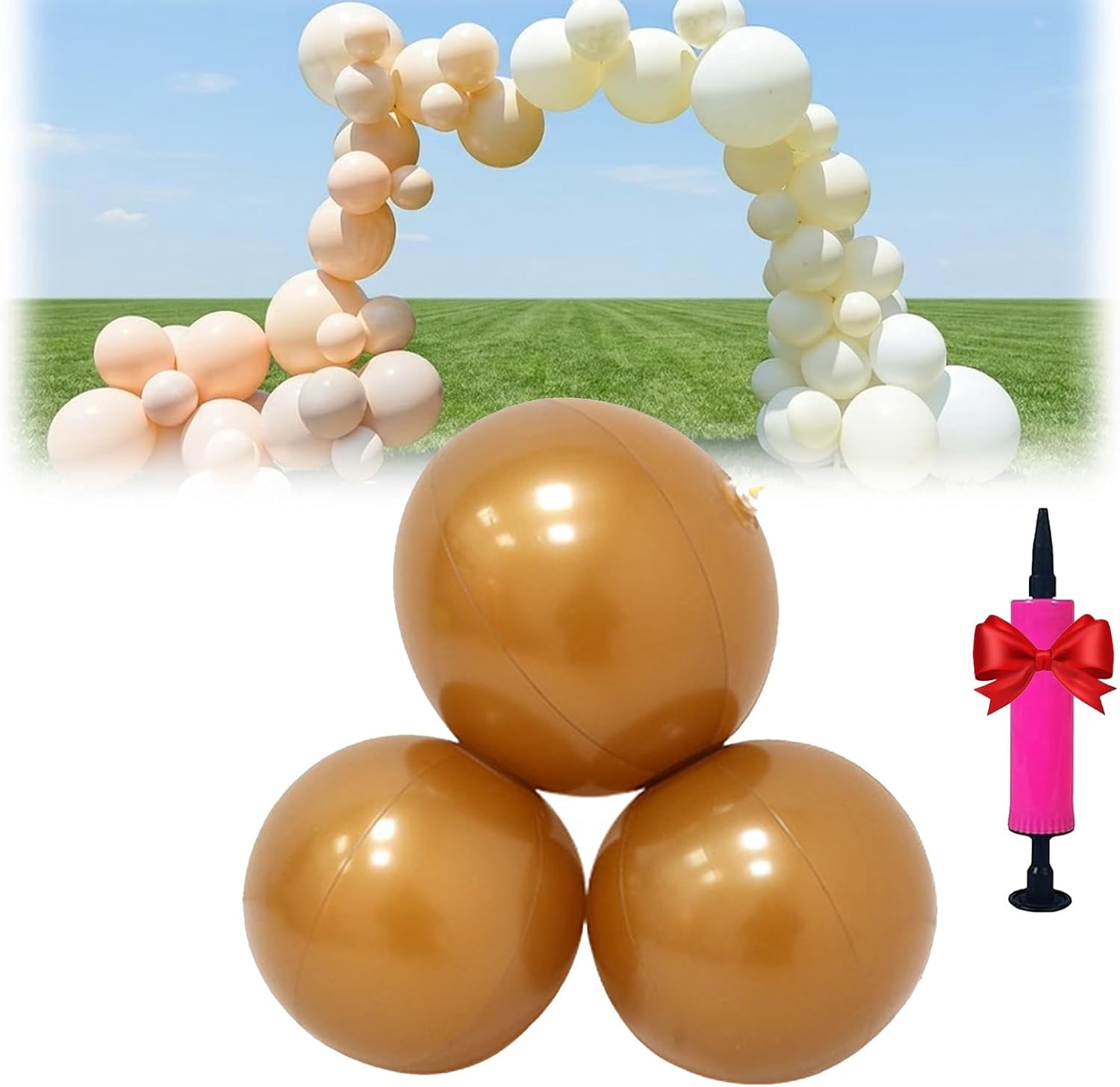 Reusable Inflatable Balloon Garland Arch Kit, 18ft 3/7 PCS Linked Pvc Balloons with Elastic Bands, Quick & Easy to Inflate and Set up for Weddings & Party (3PCS Brown)