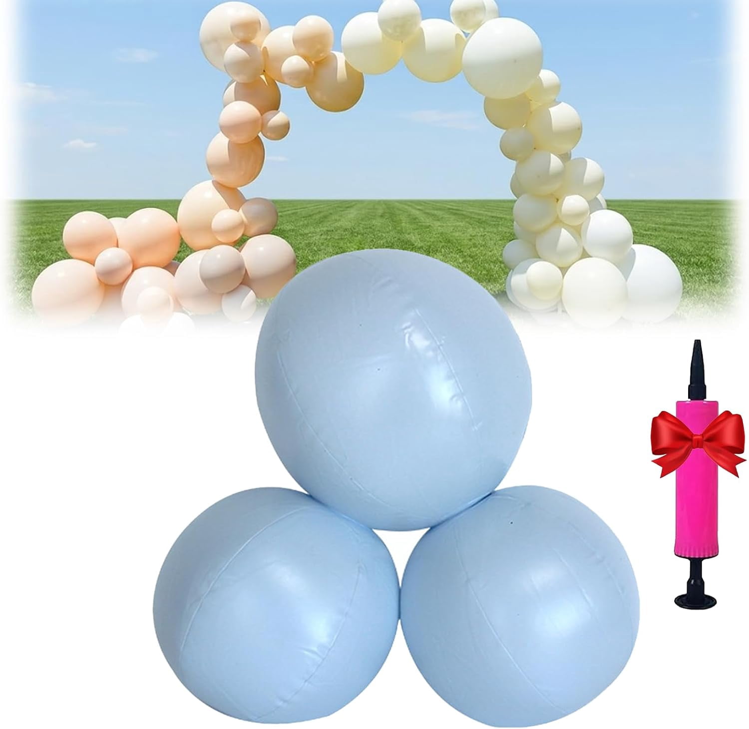 Reusable Inflatable Balloon Garland Arch Kit, 18ft 3/7 PCS Linked Pvc Balloons with Elastic Bands, Quick & Easy to Inflate and Set up for Weddings & Party (3PCS Light Blue)