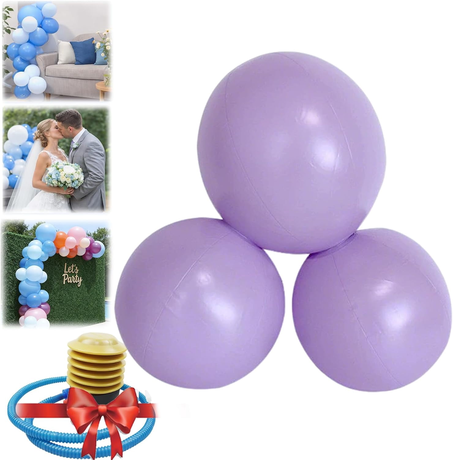 Reusable Inflatable Balloon Garland Arch Kit, 3/7 PCS Linked PVC Balloons Quick & Easy to Inflate and Set Up, Party Decoration for Birthday Wedding Baby Shower Celebration (Purple*1, 3 goals)