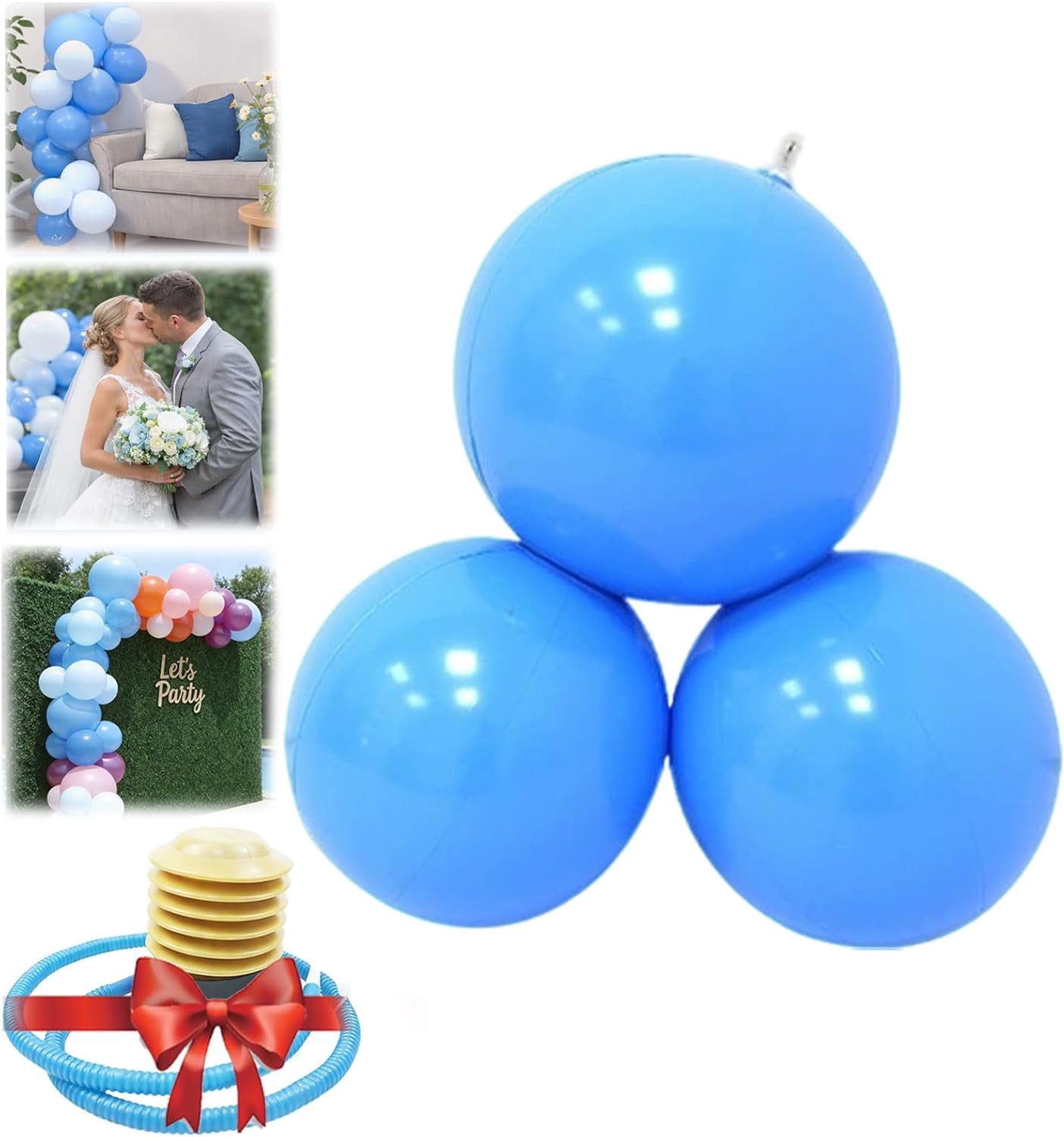 Reusable Inflatable Balloon Garland Arch Kit, 3/7 PCS Linked PVC Balloons Quick & Easy to Inflate and Set Up, Party Decoration for Birthday Wedding Baby Shower Celebration (Blue*1, 3 goals)