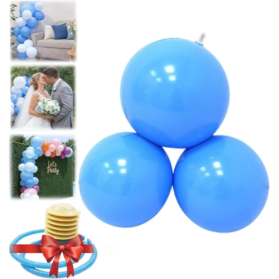 Reusable Inflatable Balloon Garland Arch Kit, 3/7 PCS Linked PVC Balloons Quick & Easy to Inflate and Set Up, Party Decoration for Birthday Wedding Baby Shower Celebration (Blue*1, 3 goals)