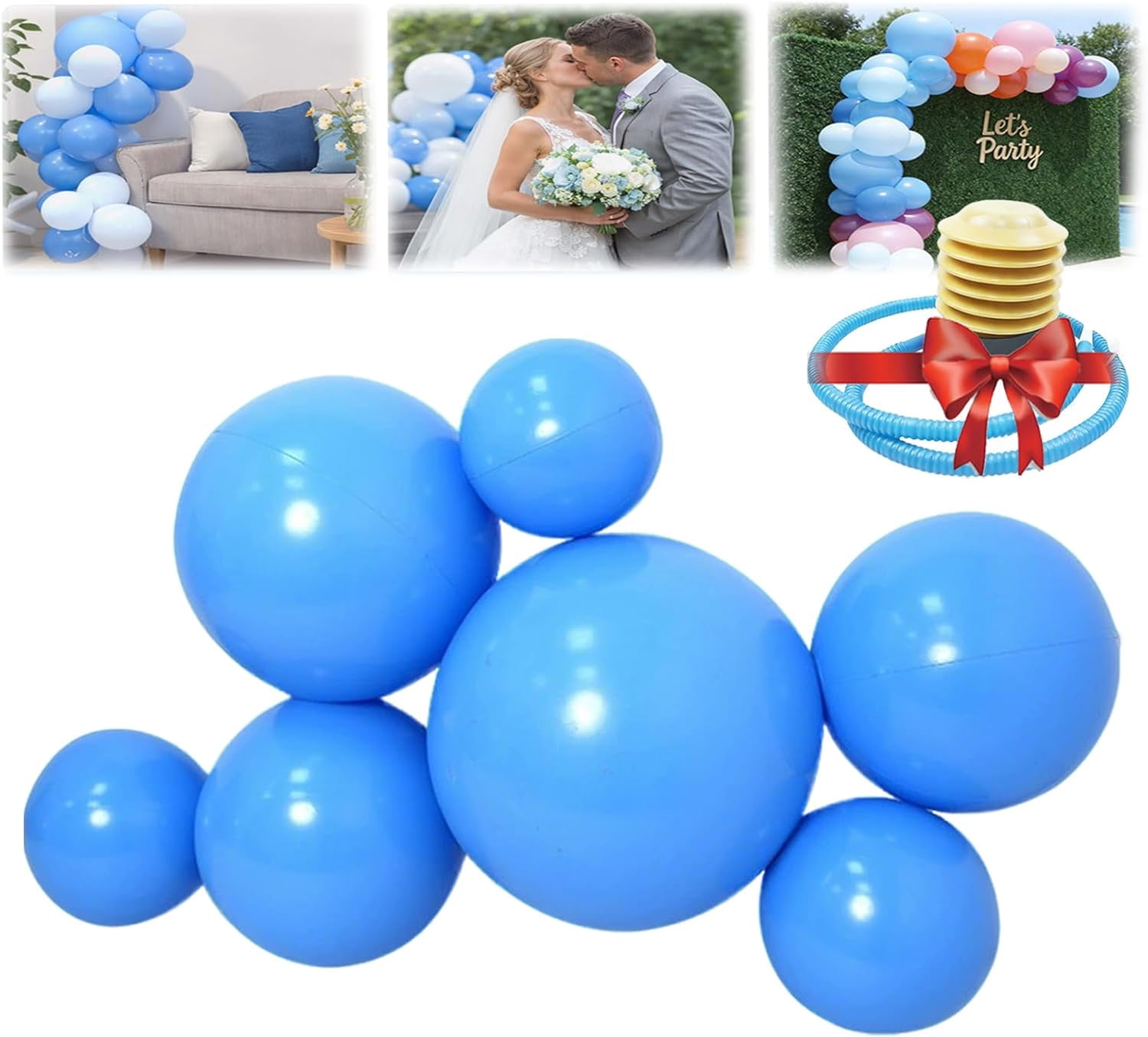 Reusable Inflatable Balloon Garland Arch Kit, 3/7 PCS Linked PVC Balloons Quick & Easy to Inflate and Set Up, Party Decoration for Birthday Wedding Baby Shower Celebration (Blue*1, 7 goals)