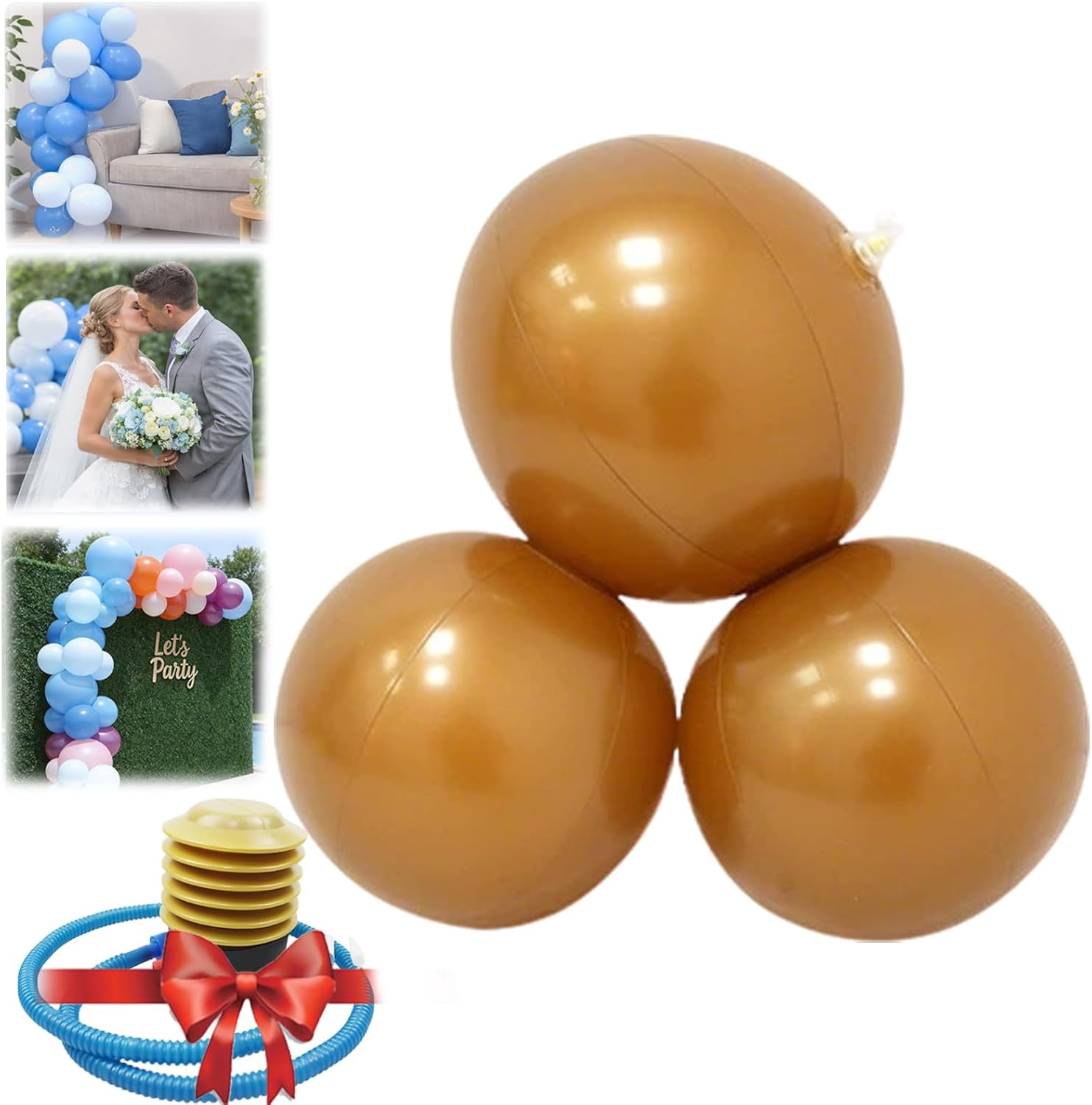 Reusable Inflatable Balloon Garland Arch Kit, 3/7 PCS Linked PVC Balloons Quick & Easy to Inflate and Set Up, Party Decoration for Birthday Wedding Baby Shower Celebration (Brown*1, 3 goals)