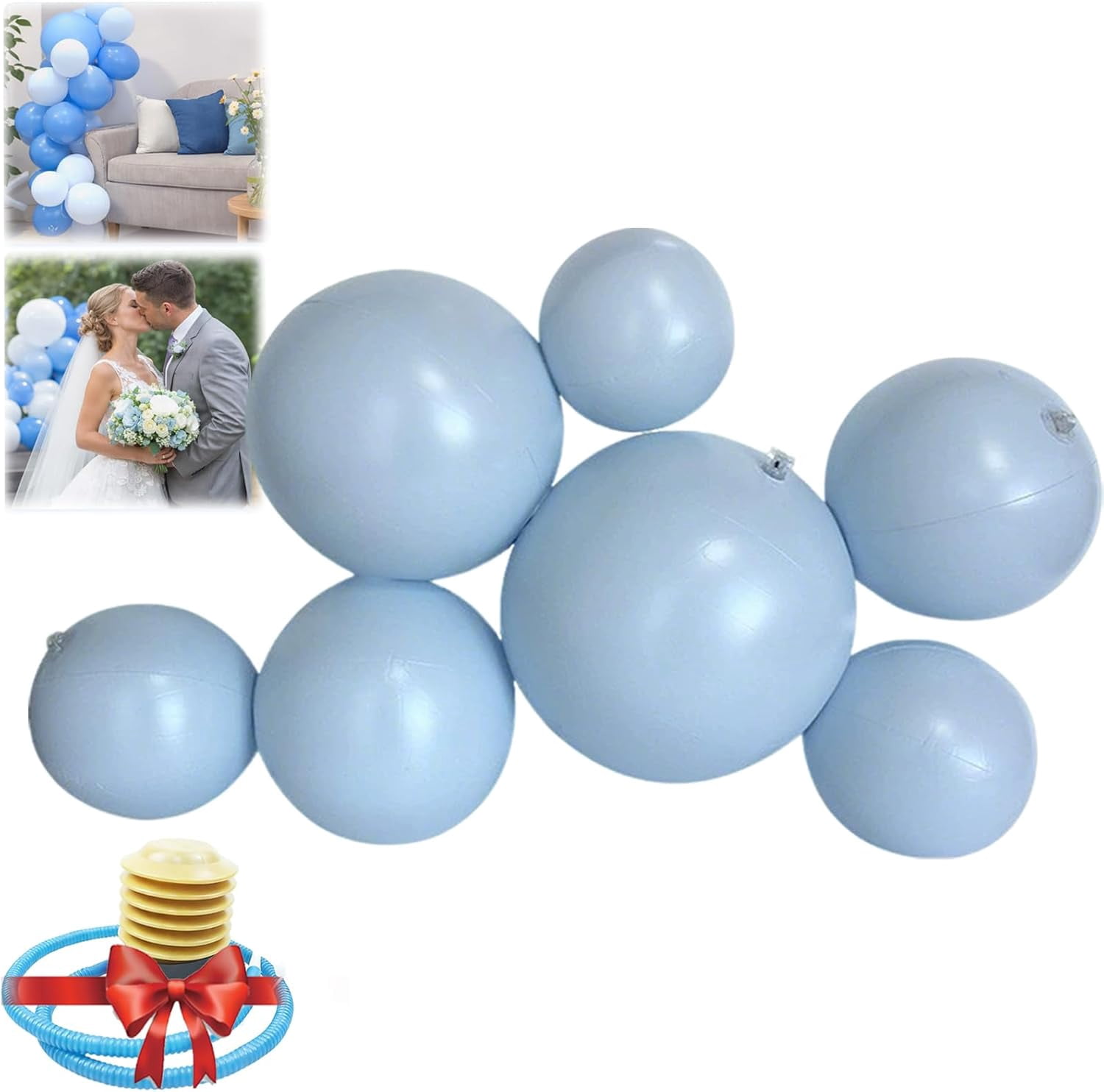 Reusable Inflatable Balloon Garland Arch Kit, 3/7 PCS Linked PVC Balloons Quick & Easy to Inflate and Set Up, Party Decoration for Birthday Wedding Baby Shower Celebration (Light blue*1, 7 goals)