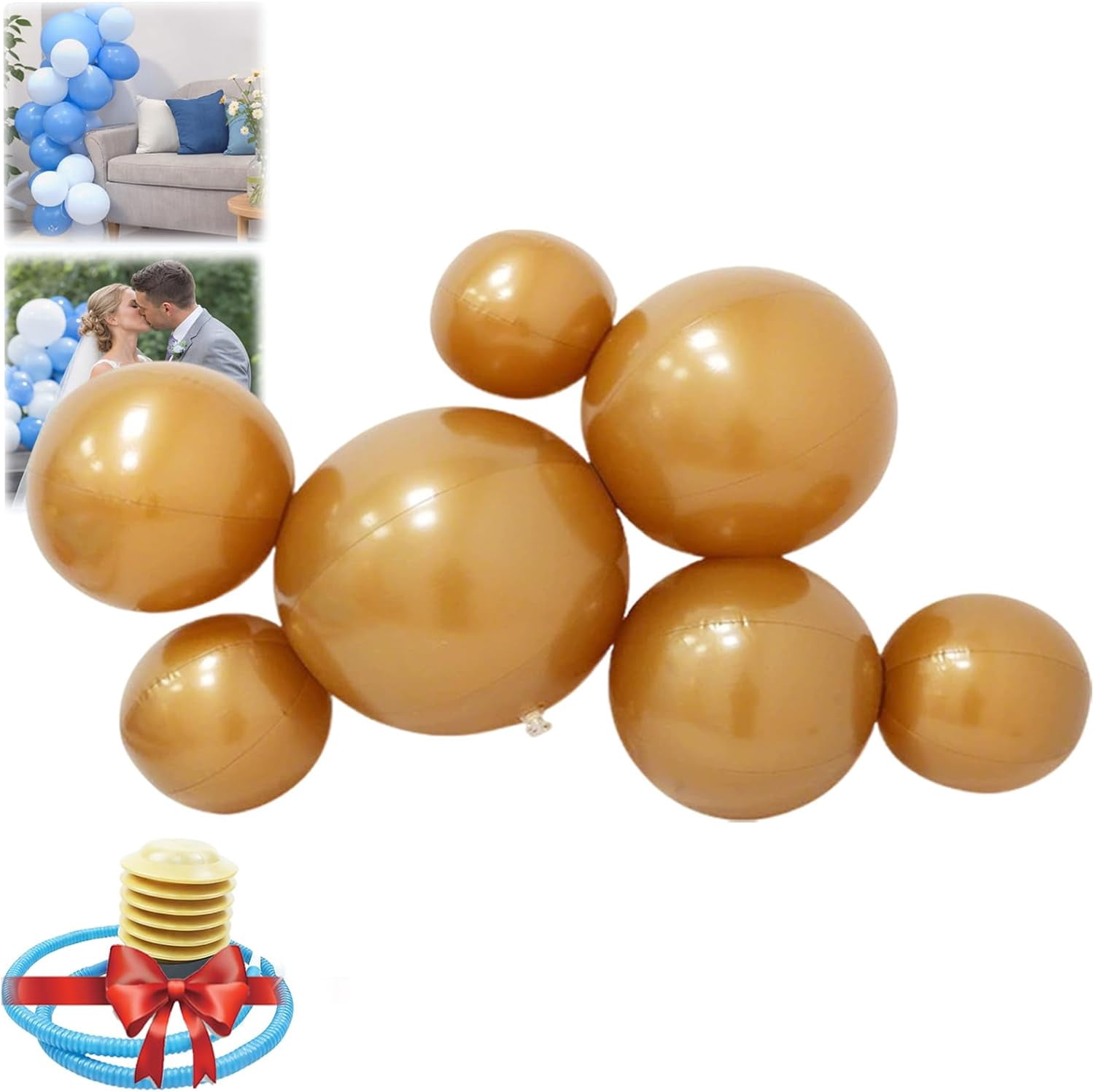 Reusable Inflatable Balloon Garland Arch Kit, 3/7 PCS Linked PVC Balloons Quick & Easy to Inflate and Set Up, Party Decoration for Birthday Wedding Baby Shower Celebration (Brown*1, 7 goals)