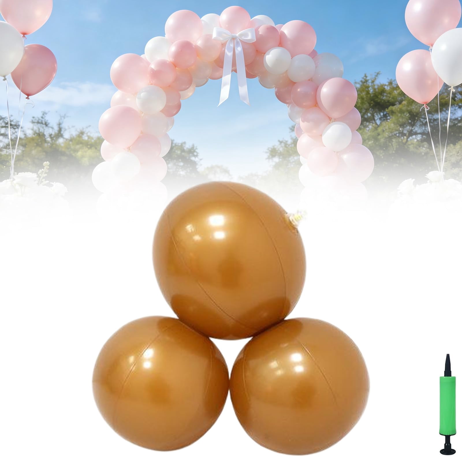 Reusable Inflatable Balloon Garland Arch Kit, 3/7 Pcs Linked PVC Balloons, Self-Inflating Hidden Valve, Birthday Decorations & Wedding Party Backdrop