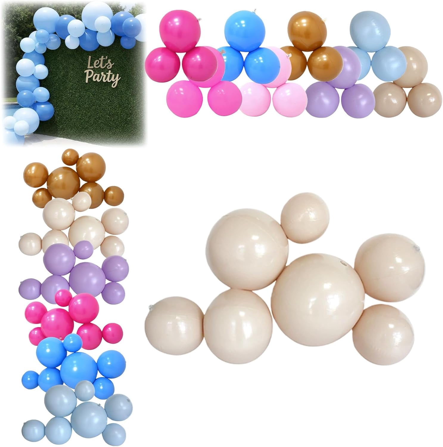 Reusable Inflatable Balloon Garland Arch Kit 3/7PCS Linked PVC Balloons with Elastic Bands for Party Wedding Birthday Decor