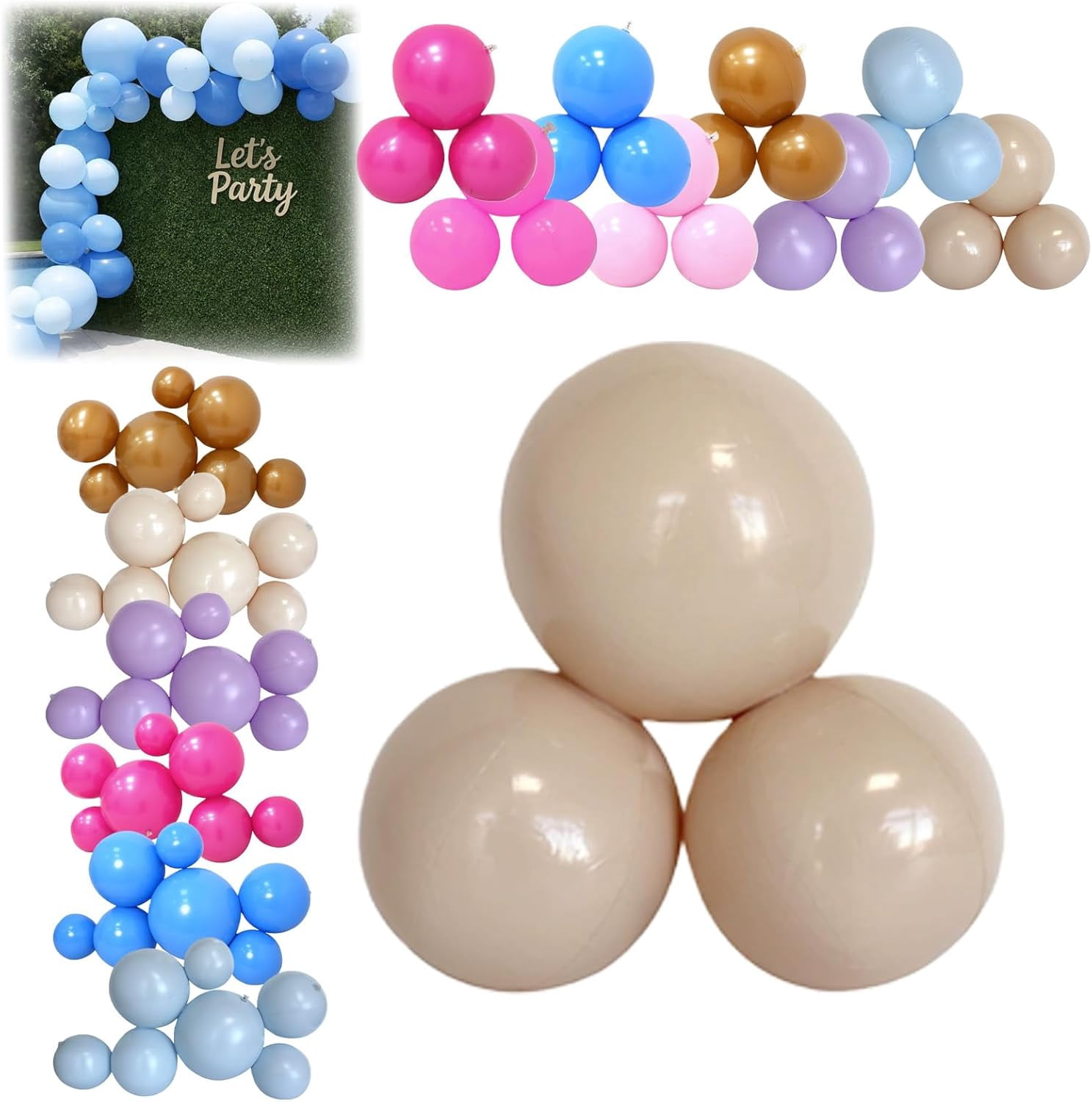 Reusable Inflatable Balloon Garland Arch Kit 3/7PCS Linked PVC Balloons with Elastic Bands for Party Wedding Birthday Decor