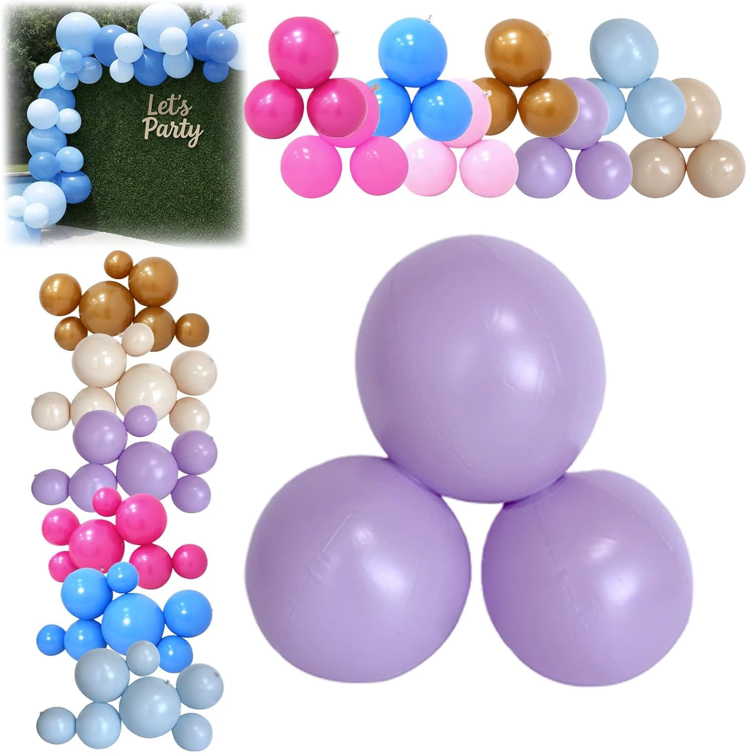Reusable Inflatable Balloon Garland Arch Kit 3/7PCS Linked PVC Balloons with Elastic Bands for Party Wedding Birthday Decor