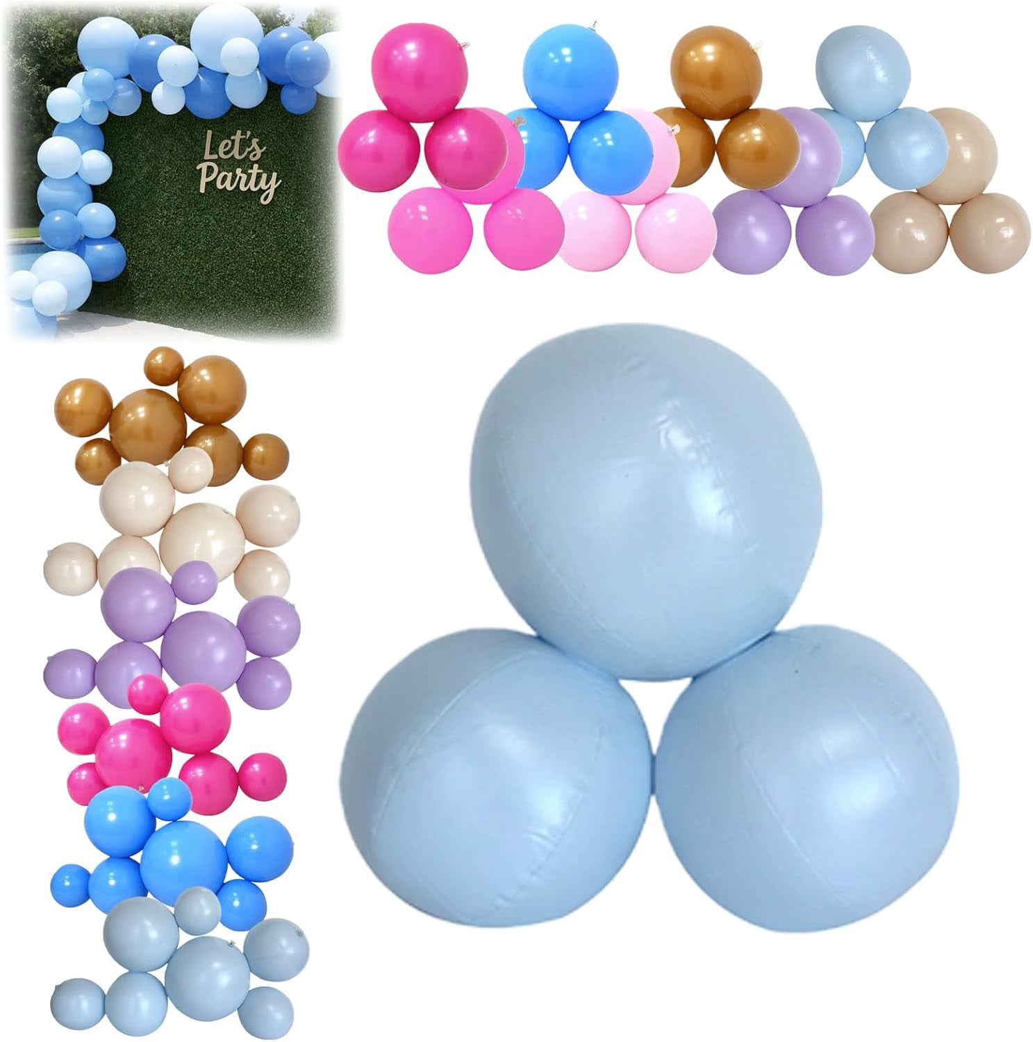 Reusable Inflatable Balloon Garland Arch Kit 3/7PCS Linked PVC Balloons with Elastic Bands for Party Wedding Birthday Decor