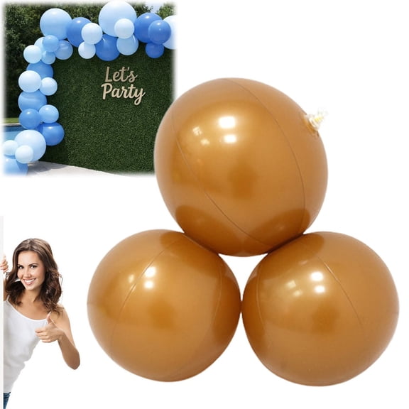 Reusable Inflatable Balloon Garland Arch Kit,3PCS Linked Pvc Balloons with Elastic Bands, One-Step, Effortless, Long-Lasting, Party Decoration for Birthdays, Weddings & Celebrations, Golden Brown