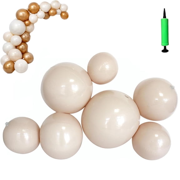 Reusable Inflatable Balloon Garland Arch Kit, 7 PCS Linked Pvc Balloons with Elastic Bands & Leak-proof Nozzle, Party Decoration for Birthdays, Weddings (7 Balls,Beige)Q
