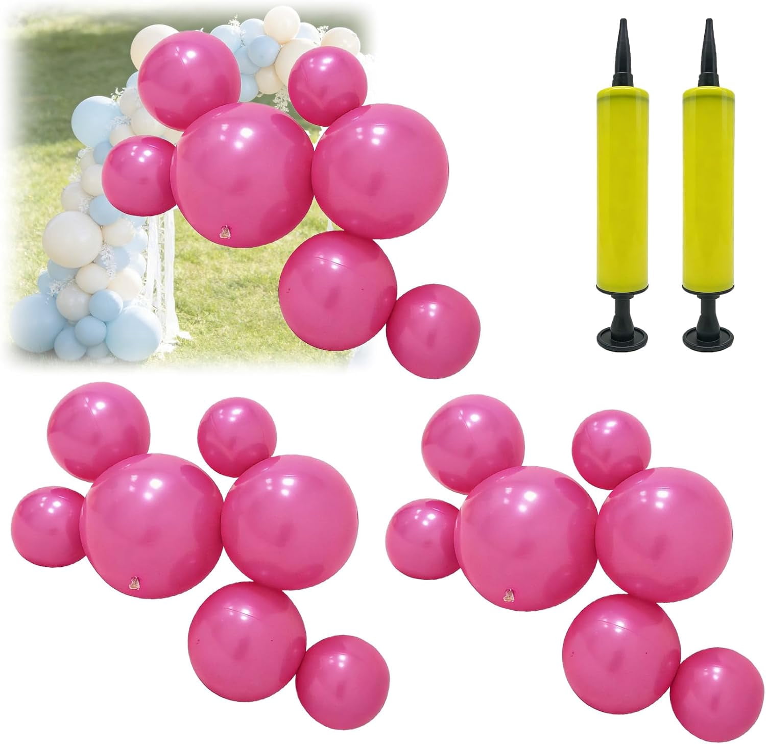 Reusable Inflatable Balloon Garland Arch Kit, 7 PCS Linked Pvc Balloons with Elastic Bands, Quick & Easy To Inflate And Set Up, for Birthdays, Weddings & Celebrations (Dark Pink,3*Pcs)